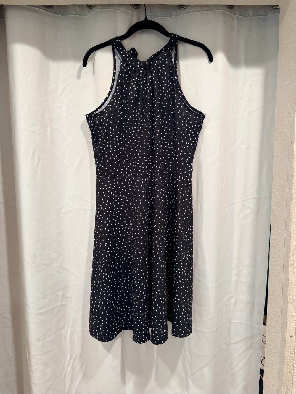 OUGES Black & White Polka Dot Halter Dress — Size L
